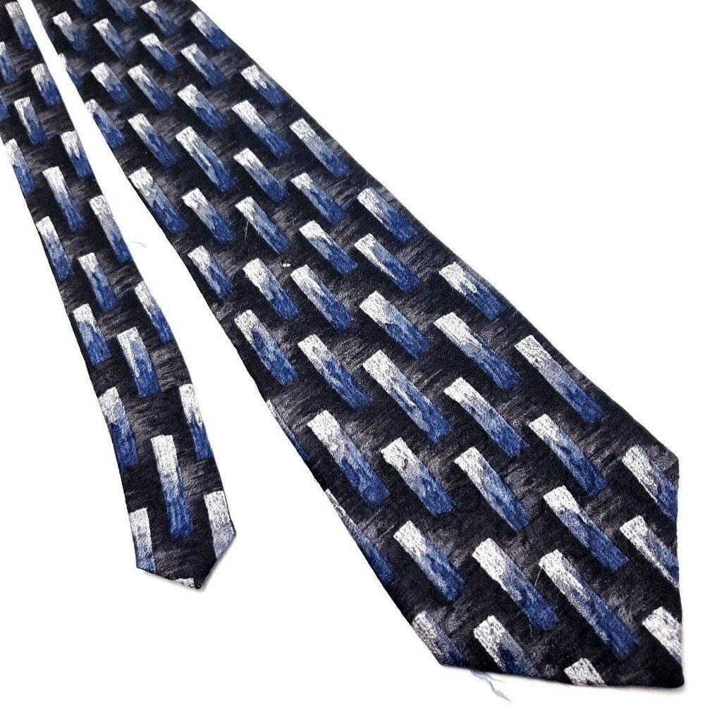 Pierre Cardin Blue Black Silk Tie Woven Geometric‎